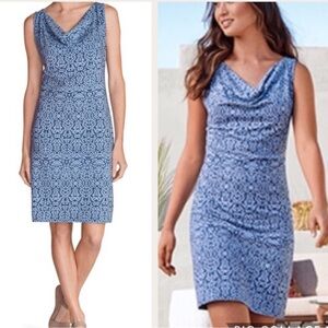 NWT Eddie Bauer Clyde Hill Wrinkle Resistant Travel Dress Blue Print Plus 2x XXL